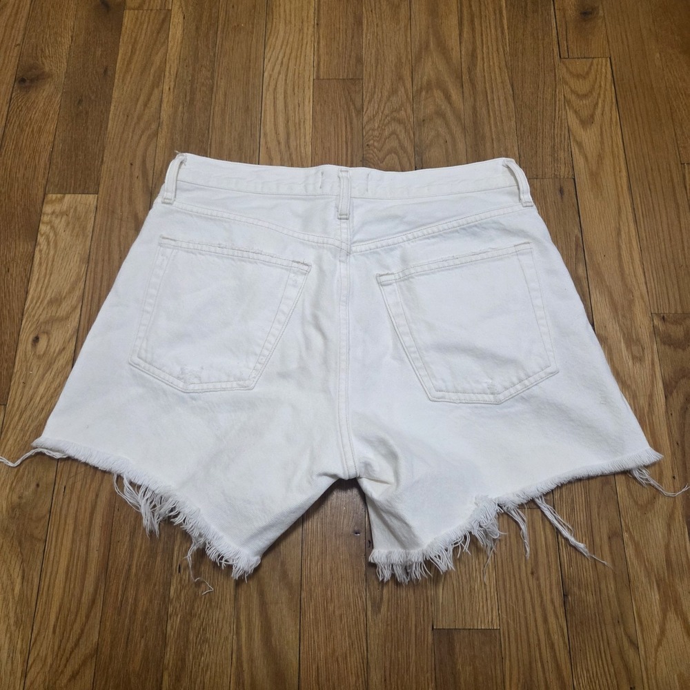 Agolde Parker Long High Rise Cut Off Raw Hem Jean Shorts Creamy White Size 27 - Picture 2 of 10